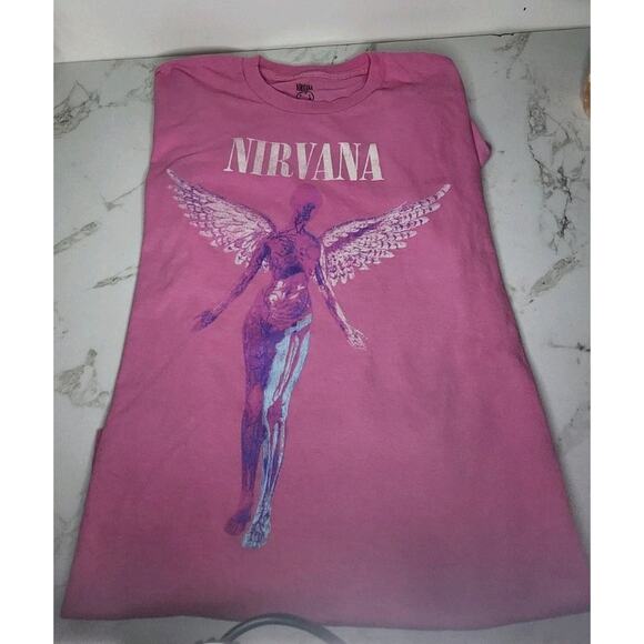 Nirvana In Utero Pink distressed Rock Band Tee Sz M - Picture 9 of 13